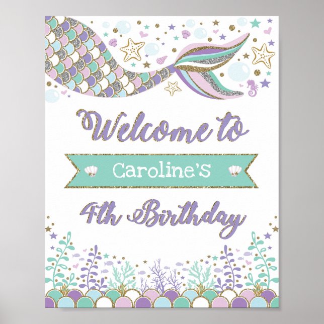 Póster Cartel de bienvenida de la sirena en el cuarto cum (Frente)