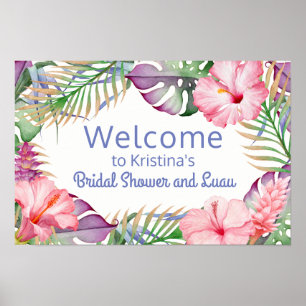 Póster Cartel de bienvenida de luau floral tropical hawai
