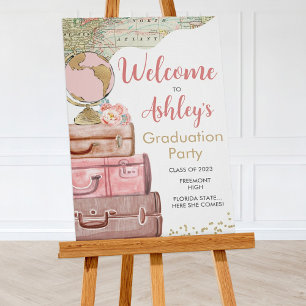 Póster Cartel de bienvenida de maleta de viaje de graduac