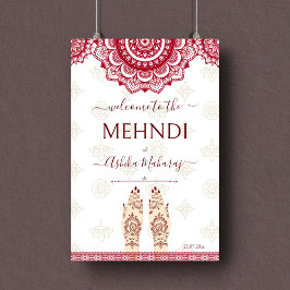 Póster Cartel de bienvenida de mehndi boda india marrones