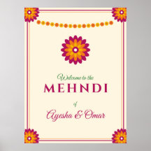 Cartel de bienvenida de Mehndi con Marigold para b
