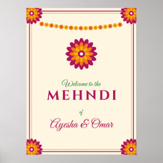 Póster Cartel de bienvenida de Mehndi con Marigold para b