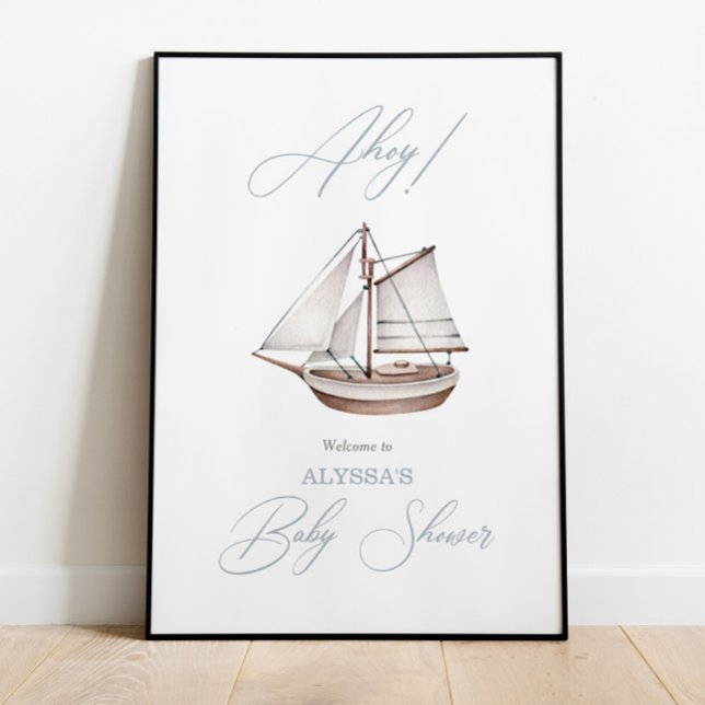 Póster Cartel de bienvenida de Nautical Sailboat Baby Sho (Subido por el creador)