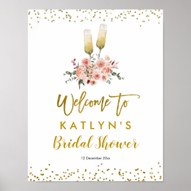 Póster Cartel de bienvenida de oro romántico Brindis por  (Frente)