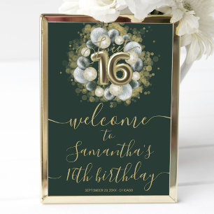 Póster Cartel de bienvenida de oro verde para cumpleaños