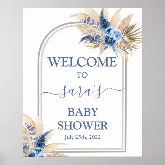 Póster Cartel de bienvenida de Pampas Grass Baby Shower B (Frente)