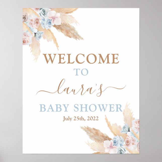 Póster Cartel de bienvenida de Pampas Grass Baby Shower B (Frente)