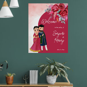 Póster Cartel de bienvenida de pareja india Magenta Cute