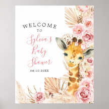 Cartel de bienvenida de Rubor Pink Boho Giraffe Ba