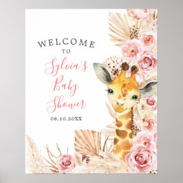 Póster Cartel de bienvenida de Rubor Pink Boho Giraffe Ba