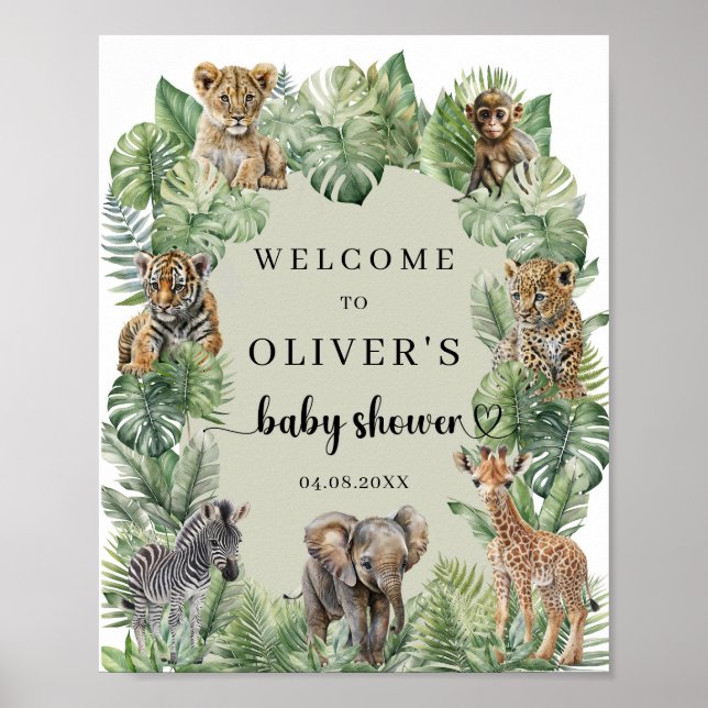 Póster Cartel de bienvenida de Safari Animals Boy Baby Sh (Frente)
