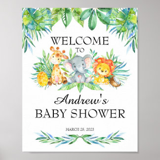 Póster Cartel de bienvenida de Safari Baby Shower, animal