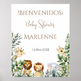 Póster Cartel De Bienvenida De Safari Baby Shower Para Ch