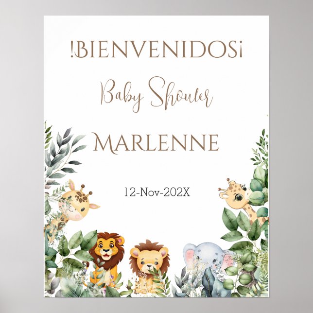 Póster Cartel De Bienvenida De Safari Baby Shower Para Ch (Frente)