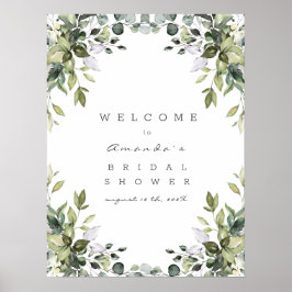 Póster Cartel de bienvenida de shower nupcial floral verd