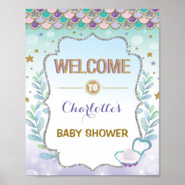 Póster Cartel de bienvenida de sirena Baby Shower Decorac