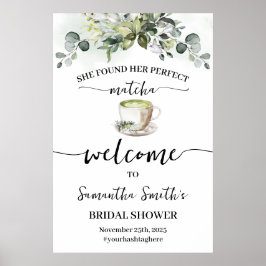 Póster Cartel de bienvenida de té matcha de eucalipto par