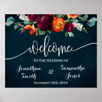 Cartel de bienvenida de vino de boda azul marino b