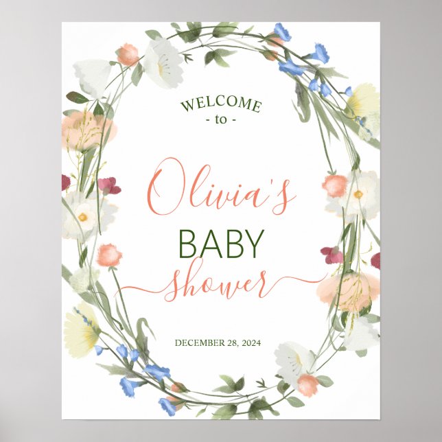Póster Cartel de bienvenida de Wildflower Baby Shower (Frente)