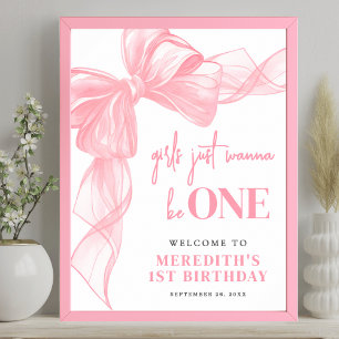 Póster Cartel de Bienvenida del 1er Cumpleaños de Pink Bo