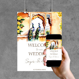 Póster Cartel de bienvenida del boda indio peacock Jaipur