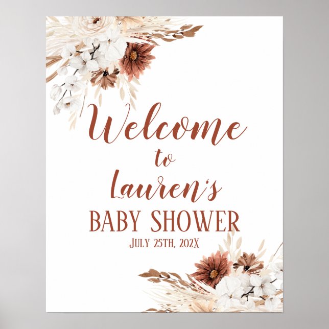 Póster Cartel de bienvenida del Chica de Baby Shower Boho (Frente)