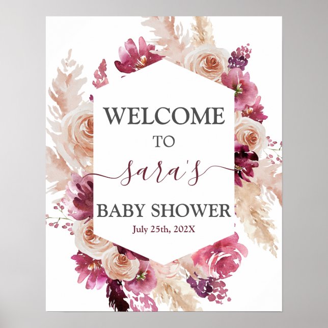 Póster Cartel de bienvenida del Chica de Baby Shower Boho (Frente)