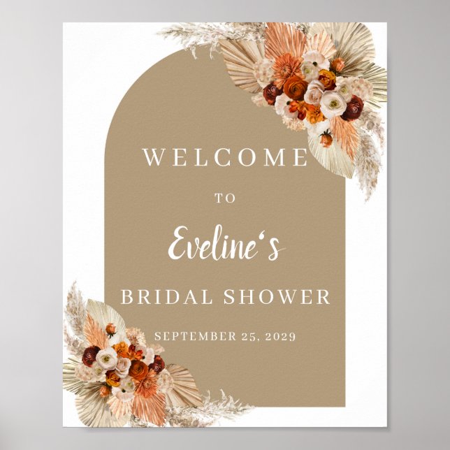 Póster Cartel de bienvenida del naranja burgundy boho que (Frente)