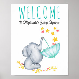 Póster Cartel de Bienvenida Elefante Luna y Estrellas Sho