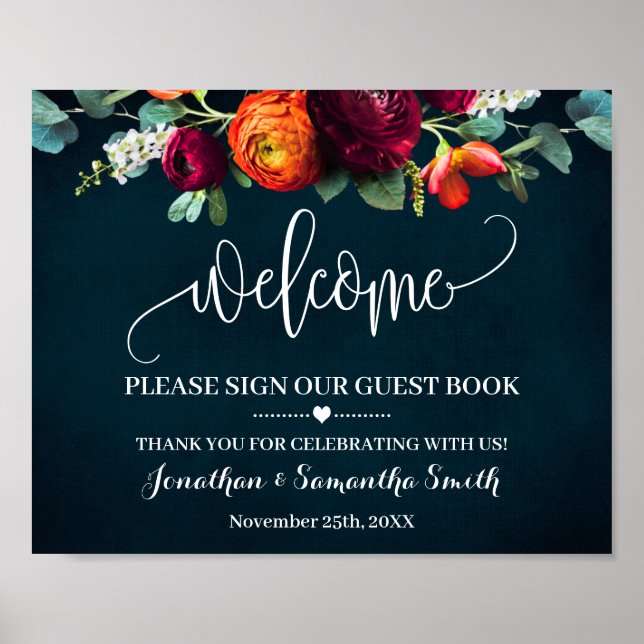 Póster Cartel de bienvenida Firma nuestro libro de invita (Frente)
