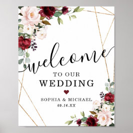 Póster Cartel de bienvenida floral abstracto dorado borgo