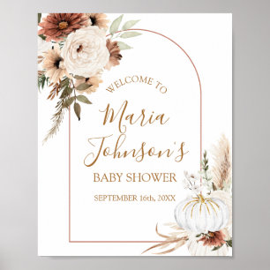 Póster Cartel de bienvenida floral de calabaza blanca boh