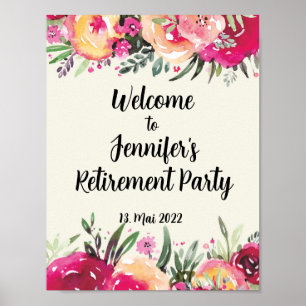 Póster Cartel de bienvenida floral para fiesta de jubilac