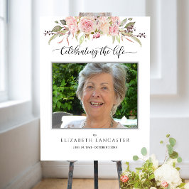Póster Cartel de bienvenida funeral con flores rosadas