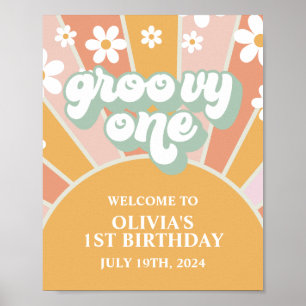 Póster Cartel de bienvenida Groovy One Sunshine First Bir