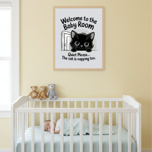 Póster Cartel de Bienvenida Habitación del Bebé Gato Durm