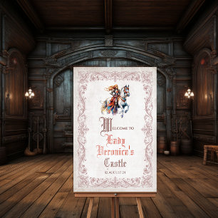 Póster Cartel de bienvenida medieval femenino Edad Media