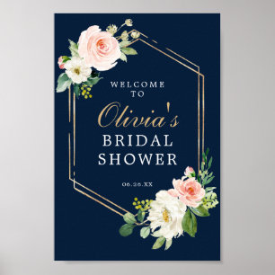 Póster Cartel de Bienvenida Navy Blue Gold Blush para Des