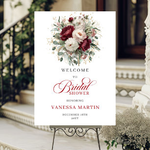Póster Cartel de Bienvenida Nupcial Flores Verde Burgundy
