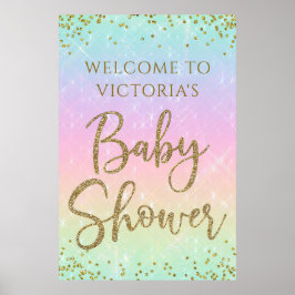 Póster Cartel de bienvenida para baby shower arcoíris