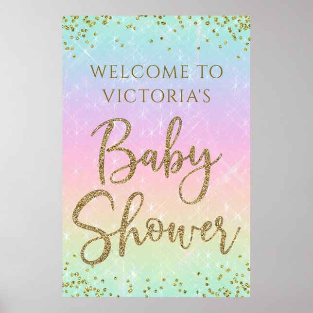 Póster Cartel de bienvenida para baby shower arcoíris (Frente)