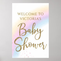 Cartel de bienvenida para baby shower arcoíris pas