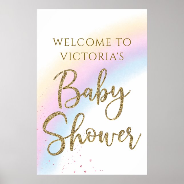 Póster Cartel de bienvenida para baby shower arcoíris pas (Frente)