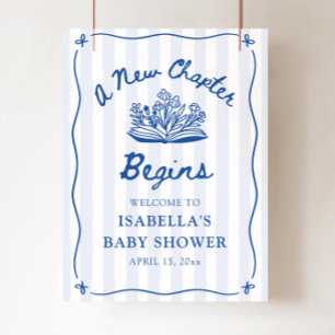 Póster Cartel de bienvenida para baby shower Azul Un nuev