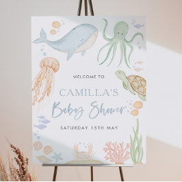 Póster Cartel de bienvenida para Baby Shower 'Bajo el mar