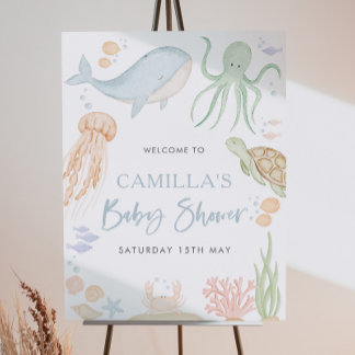 Póster Cartel de bienvenida para Baby Shower 'Bajo el mar