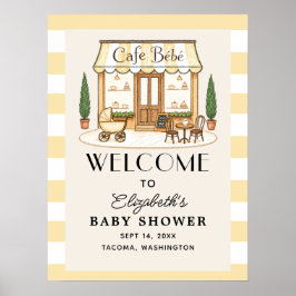 Póster Cartel de bienvenida para baby shower Bébé Café Fr