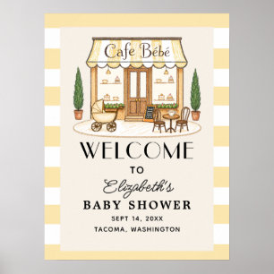 Póster Cartel de bienvenida para baby shower Bébé Café Fr