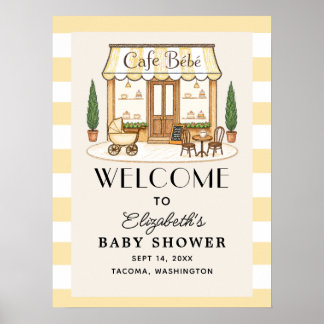 Póster Cartel de bienvenida para baby shower Bébé Café Fr