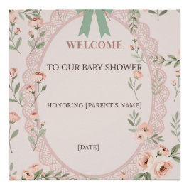 Póster Cartel de bienvenida para baby shower Blush Bow Co
